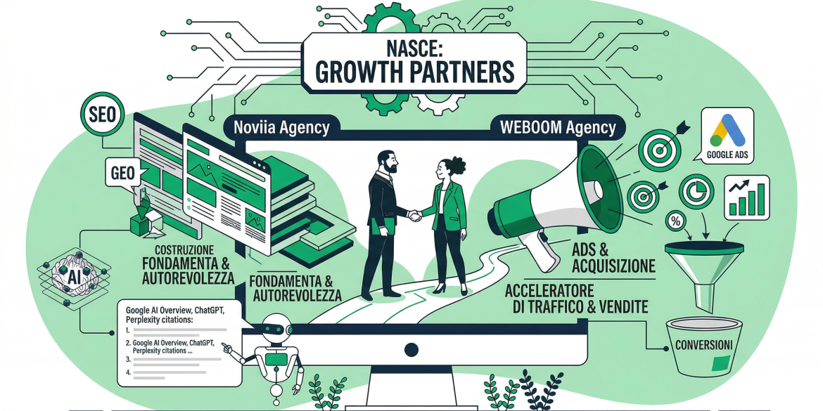 Noviia Agency e WEBOOM Agency: Nasce “Growth Partners”. Quando SEO, Advertising e AI parlano la stessa lingua
